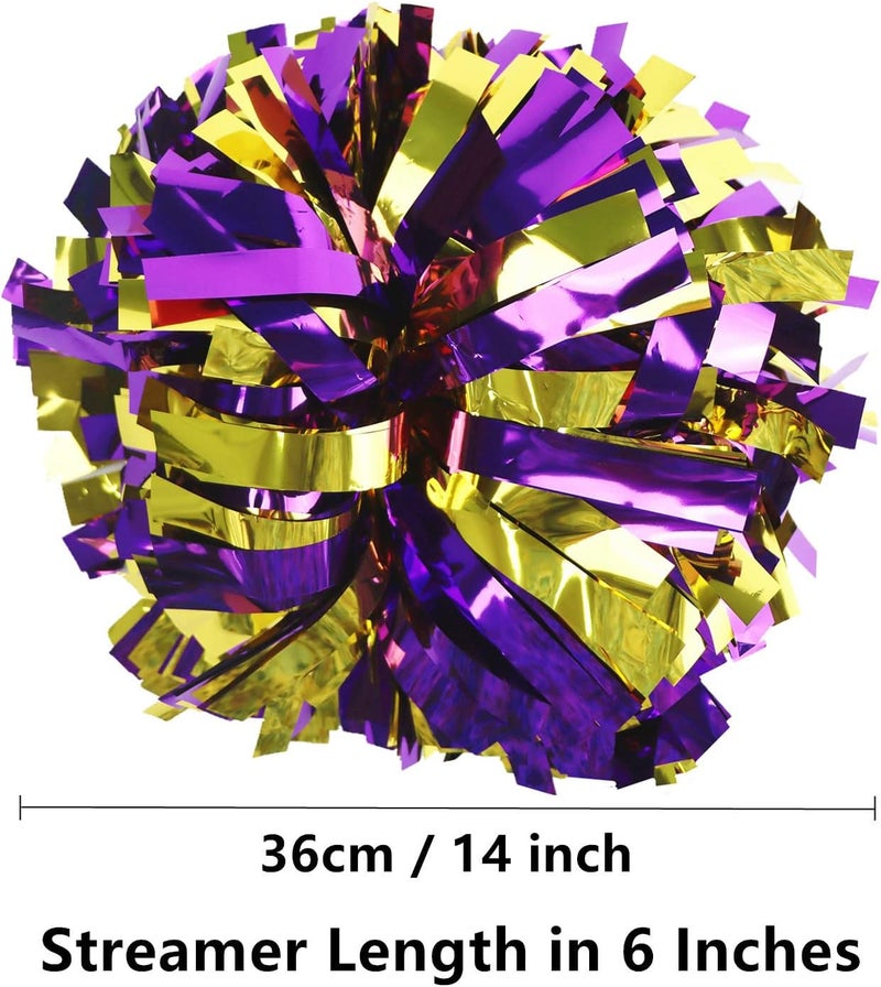 GUIFIER 2 Pack 6 Inches Metallic Cheerleading Pom Poms, Cheer Pom Pom with Baton Handle, Pompoms Cheerleader for Kids Girls Cheering Squad - Image 2